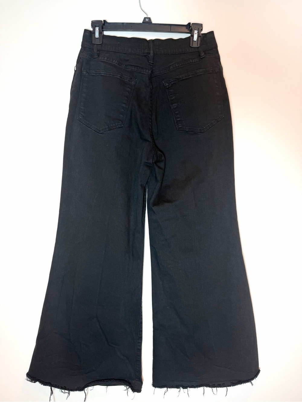 FRAME Le Palazzo Crop Film Noir Black Wide Leg Raw Hem Jeans Size 30 - Picture 5 of 13